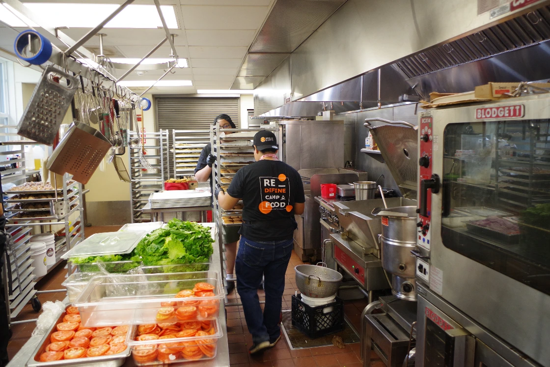 Summer Camp Cooks kitchen team at work during camp food service